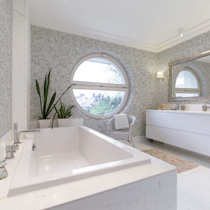 Marble Chevron Tile White