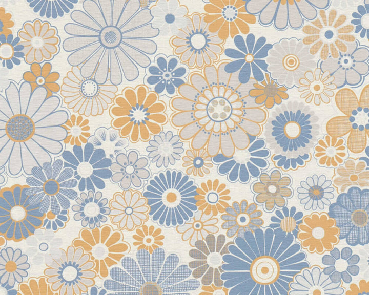 Retro Chic Floral Blue/Orange