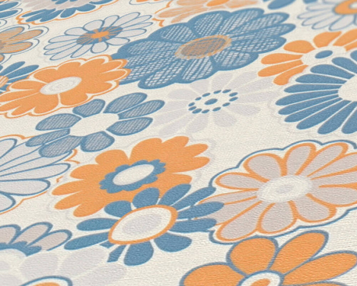 Retro Chic Floral Blue/Orange