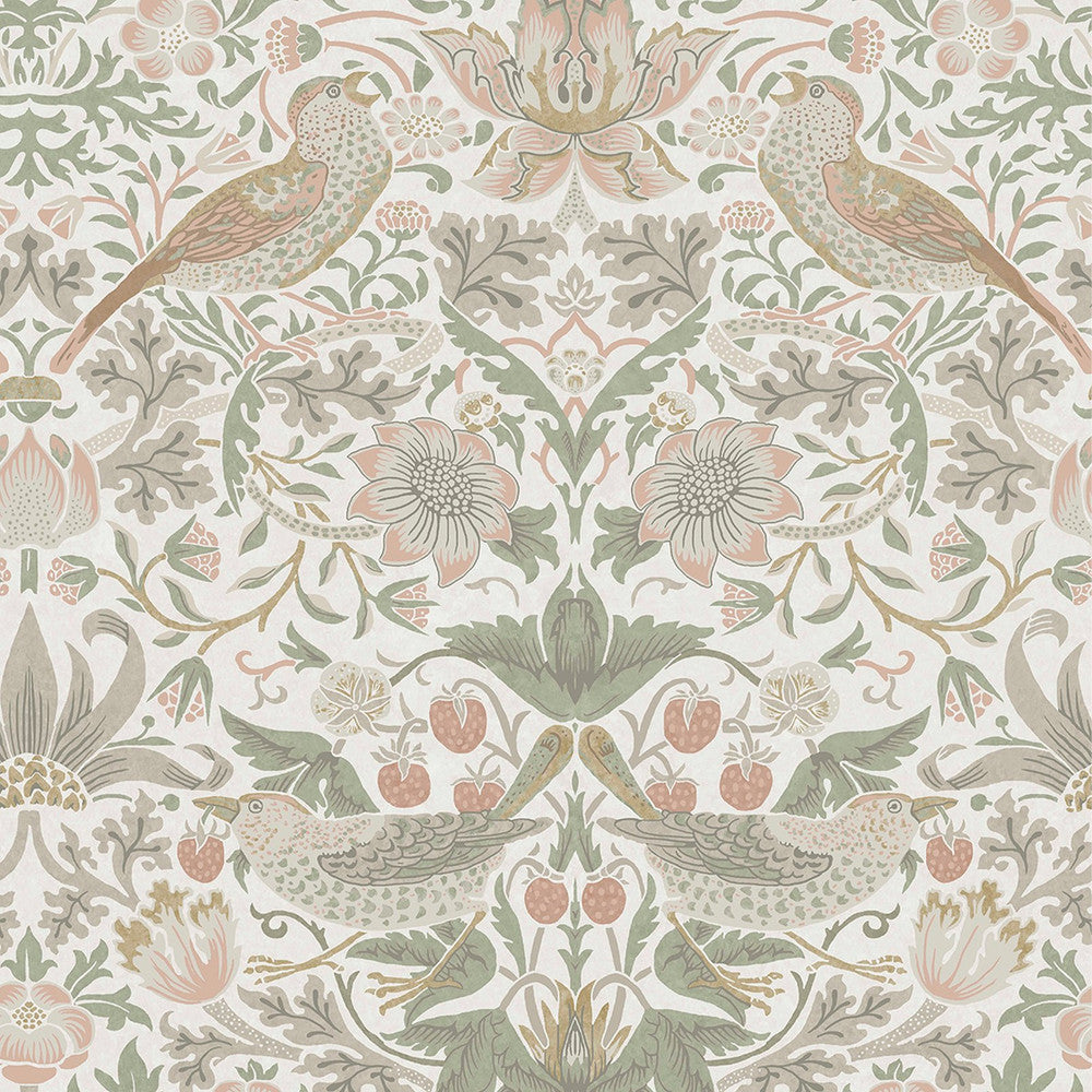 William Morris Strawberry Thief Sage Green/Pink