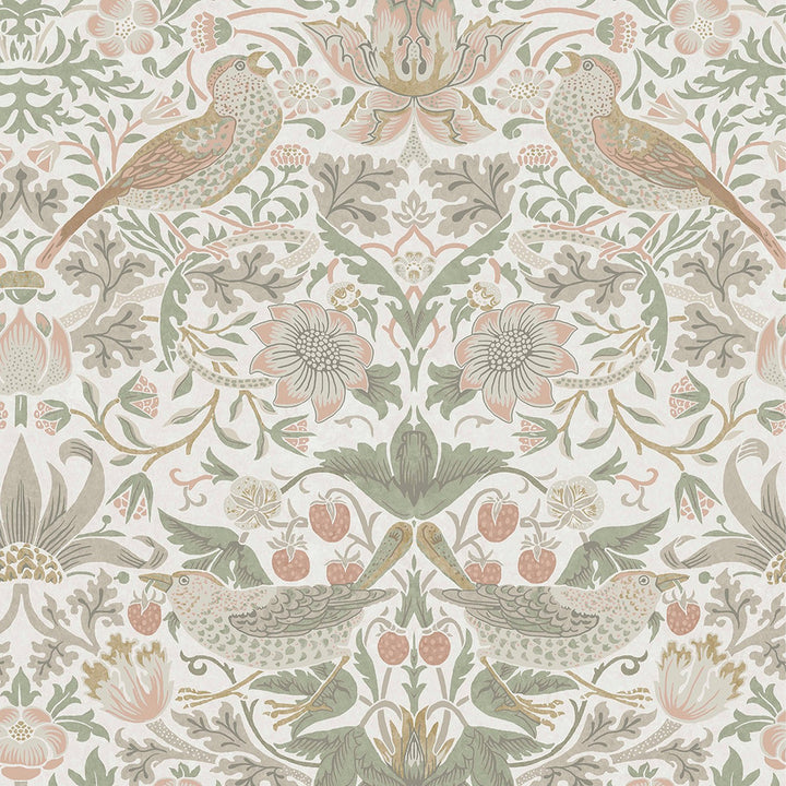 William Morris Strawberry Thief Sage Green/Pink