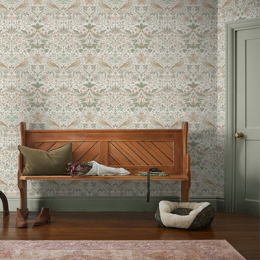 William Morris Strawberry Thief Sage Green/Pink
